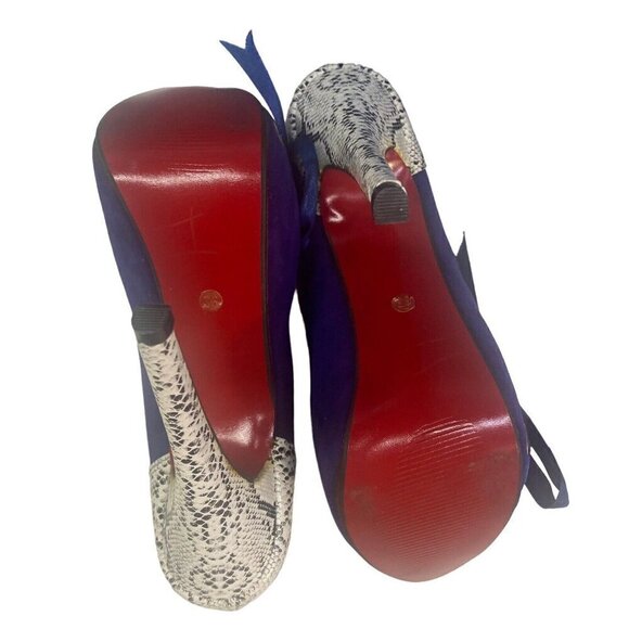 CRAPE MYRTLE Faux Suede 5" Heels Shoes Tie Accents Snake Print Blue 36/5.5-6 - Picture 7 of 8